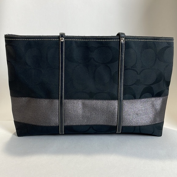 Coach Signature Tote Bag with Silver Metallic Stripe - Picture 3 of 7